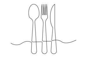 Modern culinary design featuring knife and fork in continuous line outline art illustration vector