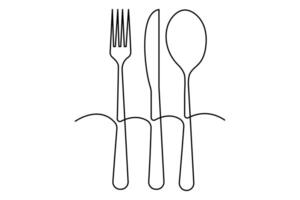 Contemporary one line depiction of knife and fork outline art illustration vector