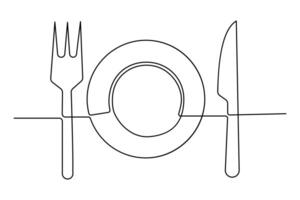 Fresh take on knife and fork in continuous line outline art illustration vector