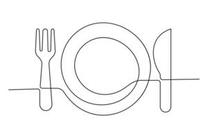 Minimalist knife and fork design in a continuous line outline art illustration vector
