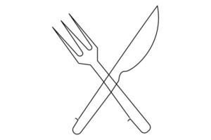 Unique and modern knife and fork representation in continuous line outline art illustration vector