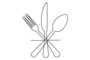 Creative one line concept of knife and fork outline art illustration vector