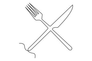 Simple yet stylish knife and fork design in continuous line outline art illustration vector