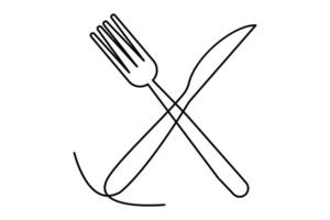 Stylish continuous line concept of knife and fork outline art illustration vector