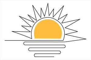 Simple continuous line art of sunrise for nature themed illustrations vector