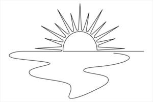 Sophisticated sunrise outline in single line art for modern graphics vector