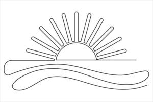 Sunrise outline in continuous line art style for sleek and contemporary vector