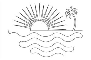 Simple continuous line sunrise sketch for nature inspired graphic design vector