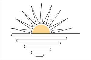 Modern sunrise in single continuous line art for graphic projects vector