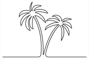 One-line palm tree drawing for tropical logos vector