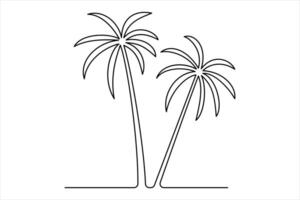 Tropical paradise palm tree continuous line artwork vector