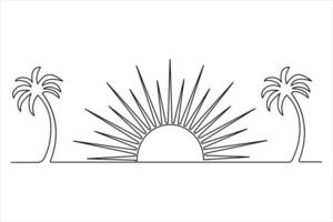 One line drawing of rising sun with clean and stylish art design vector