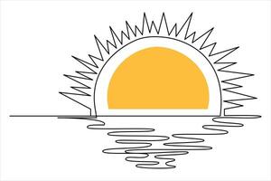 Elegant continuous line art of sunrise with horizon for design vector