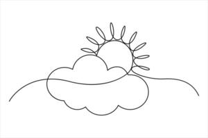 Minimalist one line sun and cloud drawing for illustrations vector