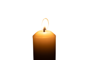 A single burning candle flame or light glowing on a big white candle isolated with clipping path in file format png