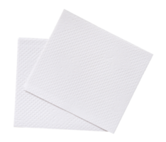 Two folded pieces of white tissue paper or napkin in stack tidily prepared for use in toilet or restroom isolated with clipping path in file format png
