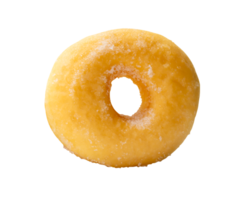 Top view of single brown sugar glazed cinnamon donut isolated with clipping path in file format png