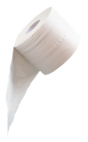 Single roll of white tissue paper or napkin prepared for use in toilet or restroom isolated with clipping path in file format png