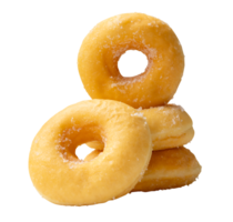 Front view of brown sugar glazed cinnamon donuts in stack isolated with clipping path in file format png