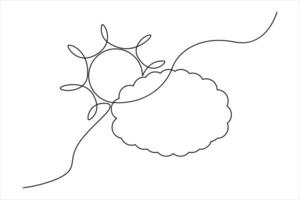 Stylish one line sketch of sun and cloud for creative projects vector
