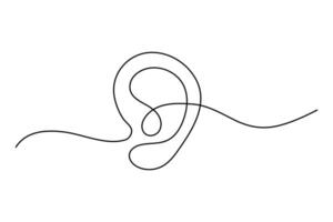 Minimal continuous line art of human ear for modern graphics vector