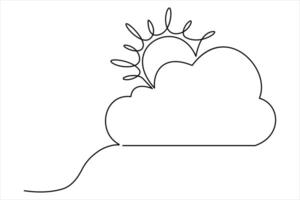 Modern one line drawing of sun and cloud for creative designs vector