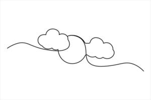 Modern one line drawing of sun peeking through cloud for illustrations vector