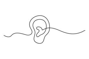 Minimalist human ear illustration in one line art for design vector