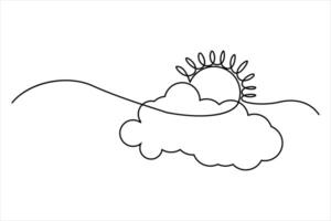 Sophisticated one line art of sun and cloud for trendy graphics vector