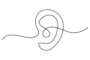 Minimal ear outline in one line art for sleek illustrations vector