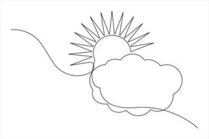 One line sun and cloud design for clean and minimal art vector