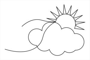 Modern one line drawing of sun and cloud for creative designs vector