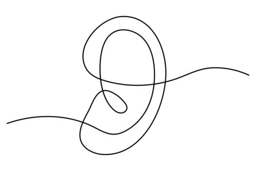Elegant continuous line human ear drawing for graphic projects vector