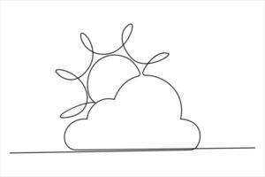 Simple continuous line drawing of sun and cloud for graphic designs vector