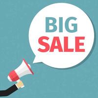 hand holding megaphone with big sale text in speech bubble vector