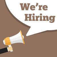 hand holding megaphone with we're hiring text vector