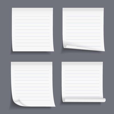Lined sticky notes set, blank lined paper, lined paper with curl