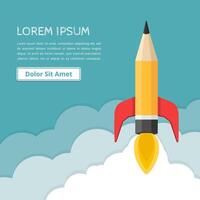 Pencil - rocket launch, business start-up, creativity concept vector