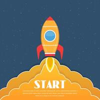 Yellow rocket in space, rocket launch, start-up concept vector