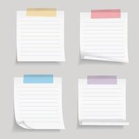 Paper with tape, blank lined paper notes with colored adhesive tape vector