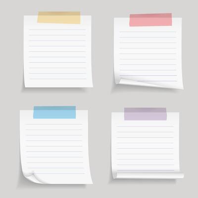 Paper with tape, blank lined paper notes with colored adhesive tape