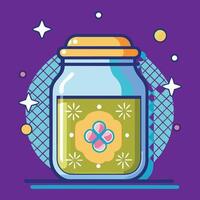 A jar with a green liquid inside on a purple background vector