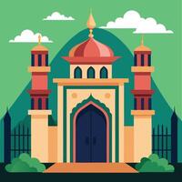 An illustration of a mosque with a gate vector