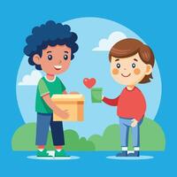 Boy giving a box to a girl with a heart vector