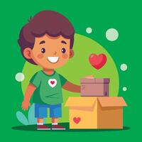 Boy giving away a box with a heart vector