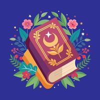An open book surrounded by flowers and leaves vector