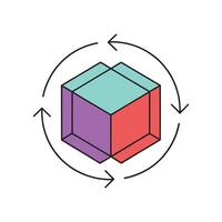 Depicting a cube surrounded by arrows indicating direction and movement towards it isolated doodle line art flat illustration on white background vector