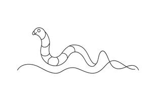 Earthworm continuous line art flat illustration on white background. vector