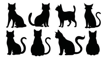 Cat silhouettes set isolated flat illustration on white background. vector