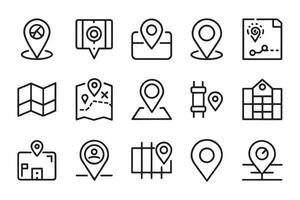 Map with a Pin, Route map, Navigator, Direction and more related editable icon set isolated flat illustration white background vector